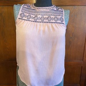 Pink and navy embroidered blouse tank